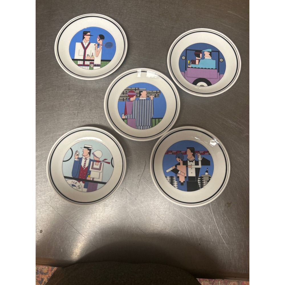 Philippe Deshoulieres Art Deco Porcelaine Limoges France Plate Set 5 1920s Style